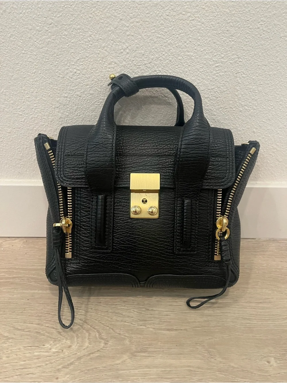 3.1 Phillip Lim Black Leather Mini Satchel with Gold Hardware